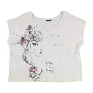dirty violet Womens Belle Fleur Rose Graphic T-Shirt, Off-White, NWT